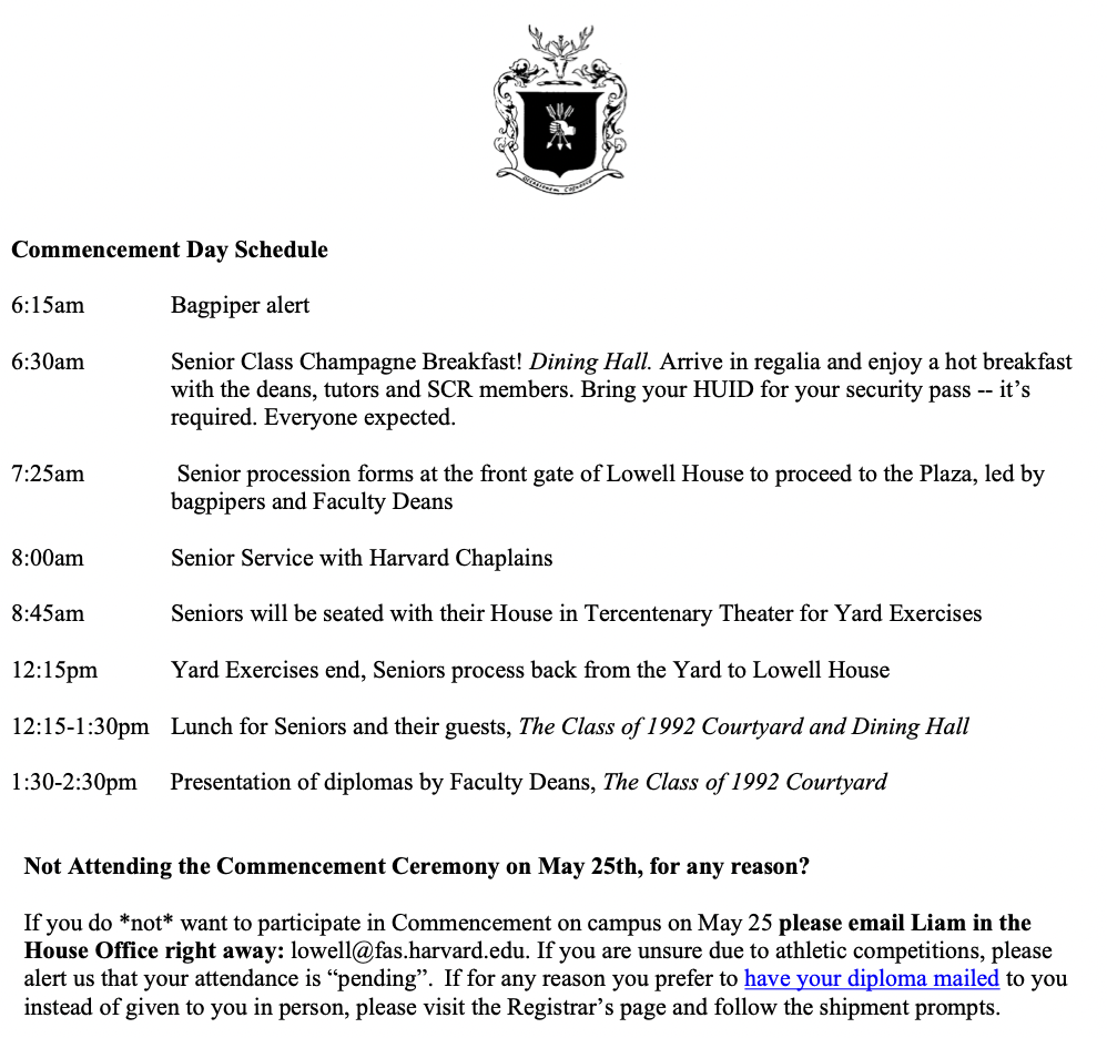 Commencement Day Schedule (hyperlinked)